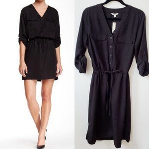 Max Studio Rolled-Sleeve Shirt Dress, Black, S